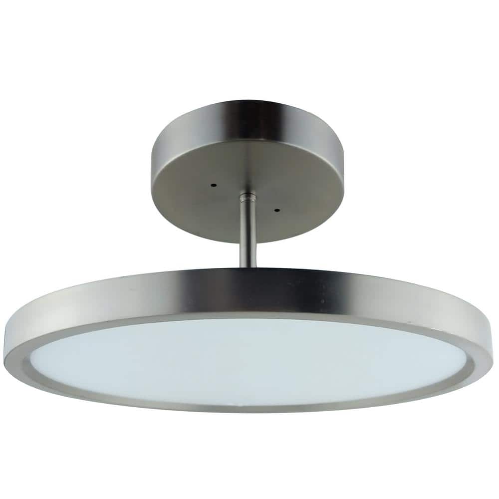 15 in. 1-Light Satin Nickel Modern Pendant Color Selectable LED 3000K 4000K 5000K Semi-Flush Mount Light - Hercitys