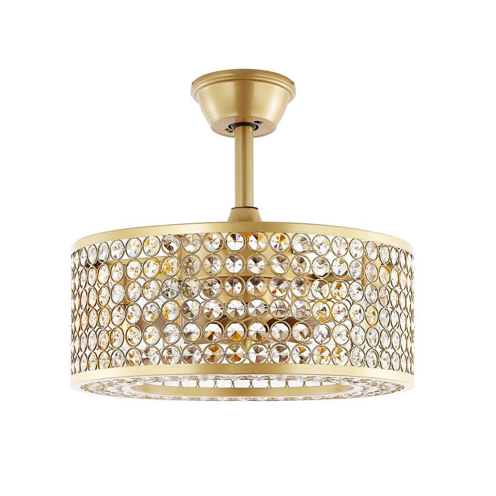 18 in. Indoor Gold Caged Crystal Ceiling Fan with Light Kit and Remote Control - Hercitys