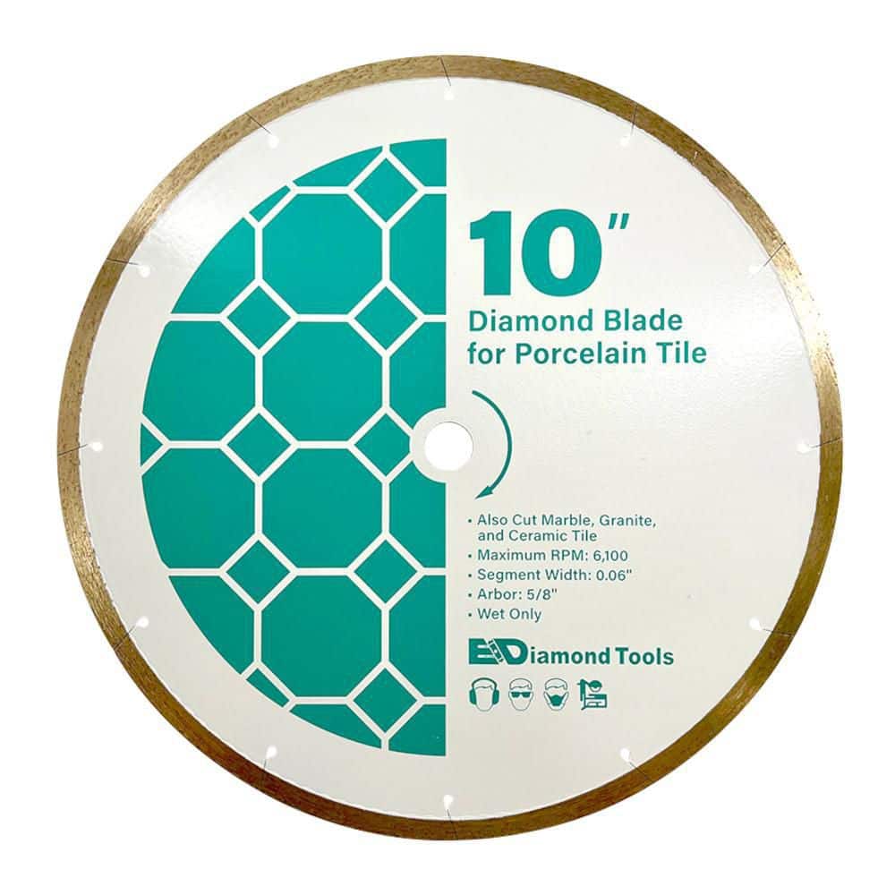 10 in. Ceramic and Stone Tile, Continuous Rim, 10 mm Segment Height, Diamond Saw Blade, Wet Only, 5/8 in. Arbor - Hercitys