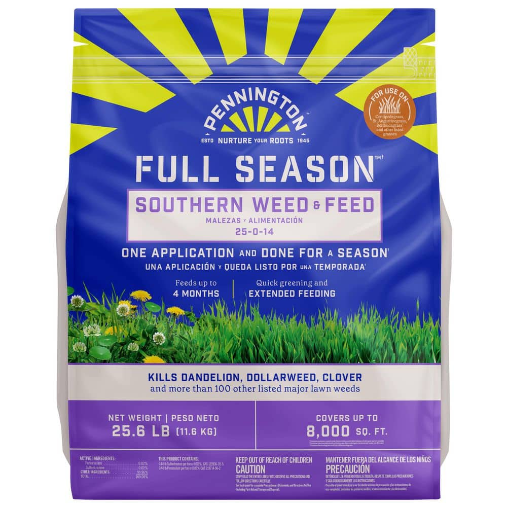 25.6 lbs. 8,000 sq. ft. Full Season Southern Weed and Feed Lawn Fertilizer Granules 25-0-14 - Hercitys