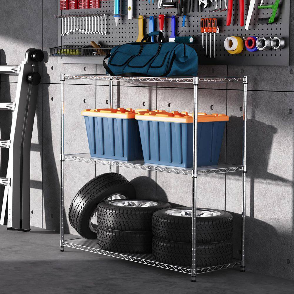3-Tier 1050-LBS NSF Certified Chrome Wire Shelving: Adjustable Storage for Garages - Hercitys