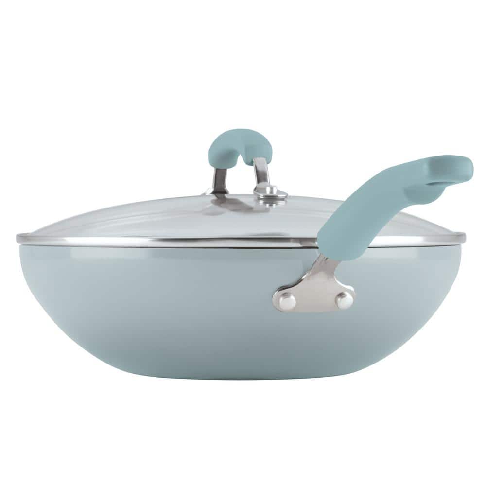 11 in. Sky Blue Stir Fry Aluminum Nonstick Classic Brights with Lid - Hercitys