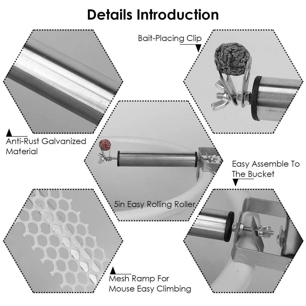 19.69 in. Rolling Ramp Reusable Mouse Cage Trap with Galvanized Metal Construction for Effective Rodent Control, Silver - Hercitys