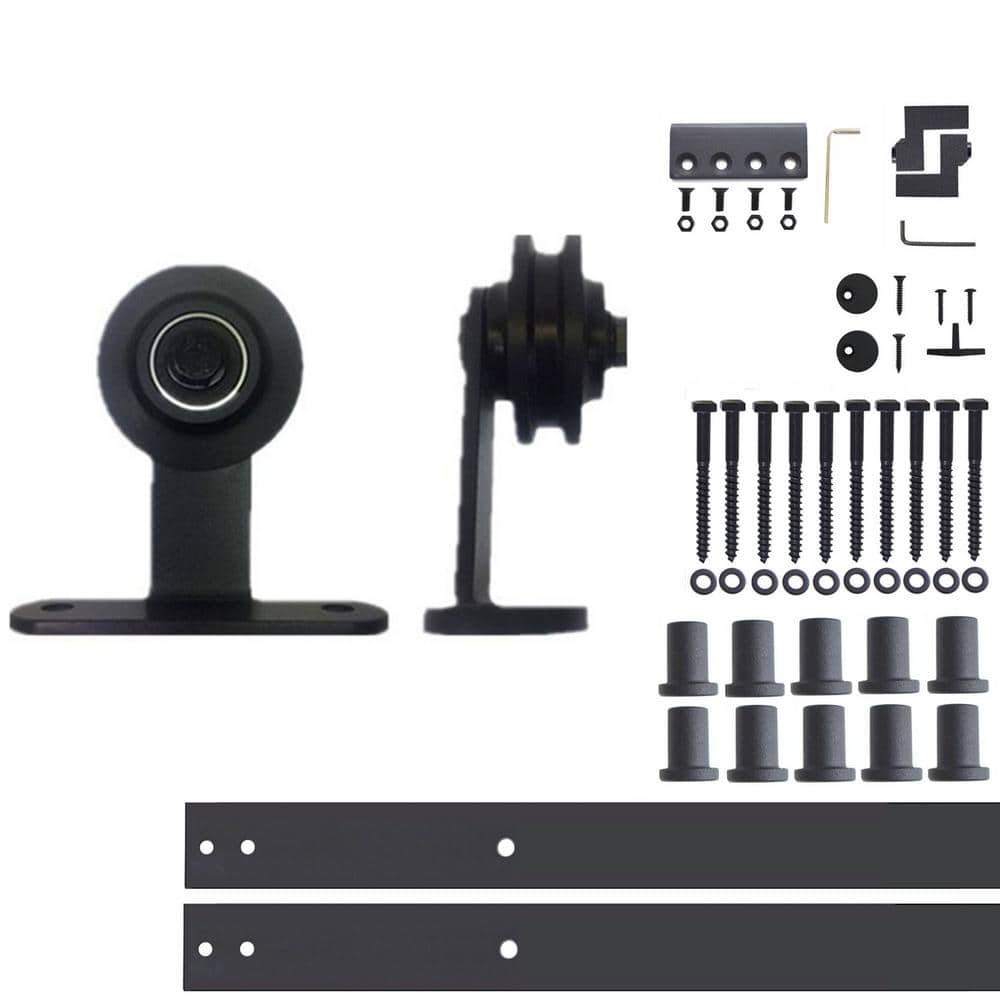 14 ft./168 in. Black Rustic Non-Bypass Sliding Barn Door Hardware Kit T-Shape Design Roller for Single Door - Hercitys