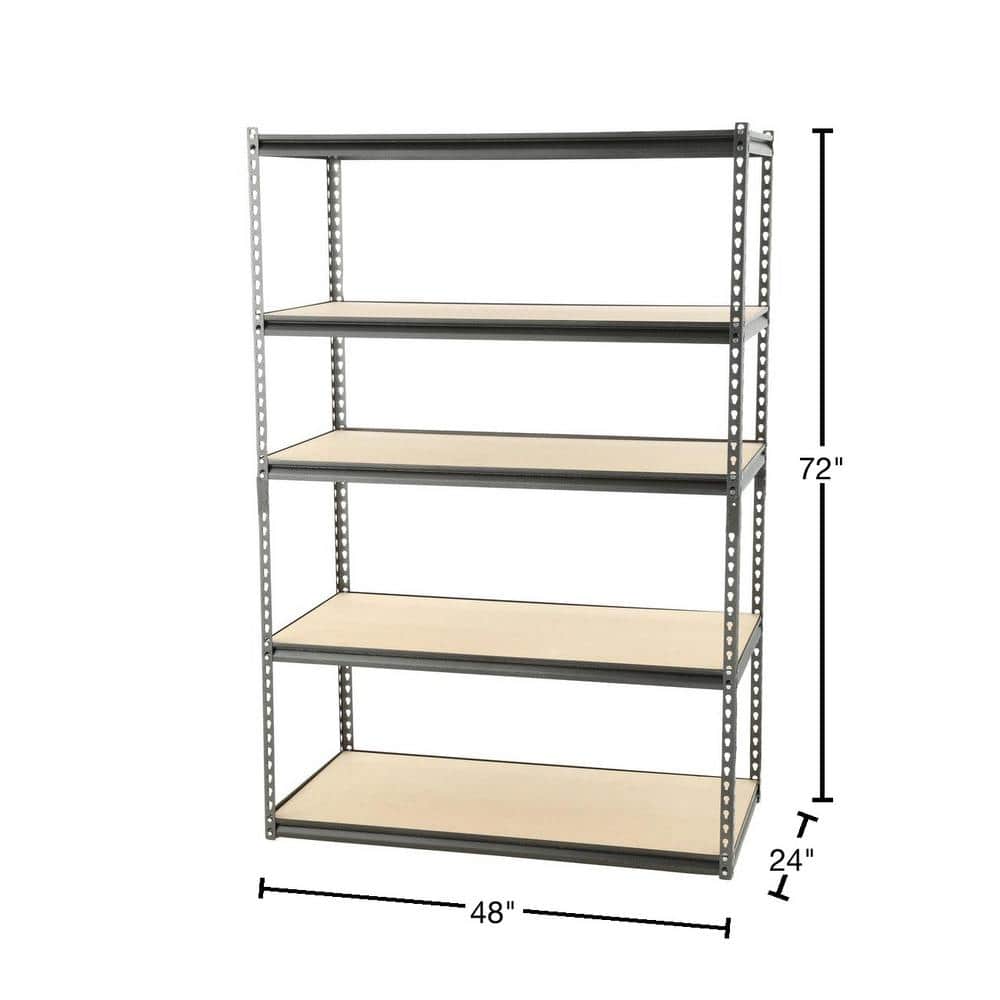 5-Tier Boltless Steel Garage Storage Shelving Unit in Silver Vein (48 in. W x 72 in. H x 24 in. D) - Hercitys