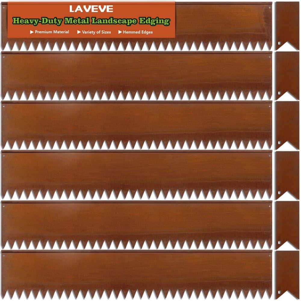 5 in. H x 40 in. W Brown Steel Landscape Edging, Hammer-in Metal Garden Edging Border with Clips, Paver Edging (6-Pack) - Hercitys