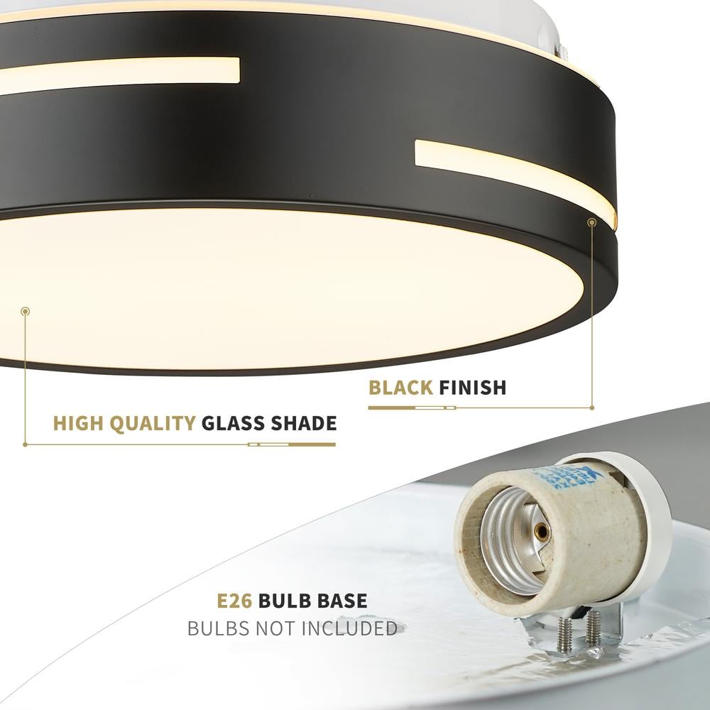 11.8 in. 2-Light Black Finish Flush Mount Ceiling Light With Frosted Glass - Hercitys