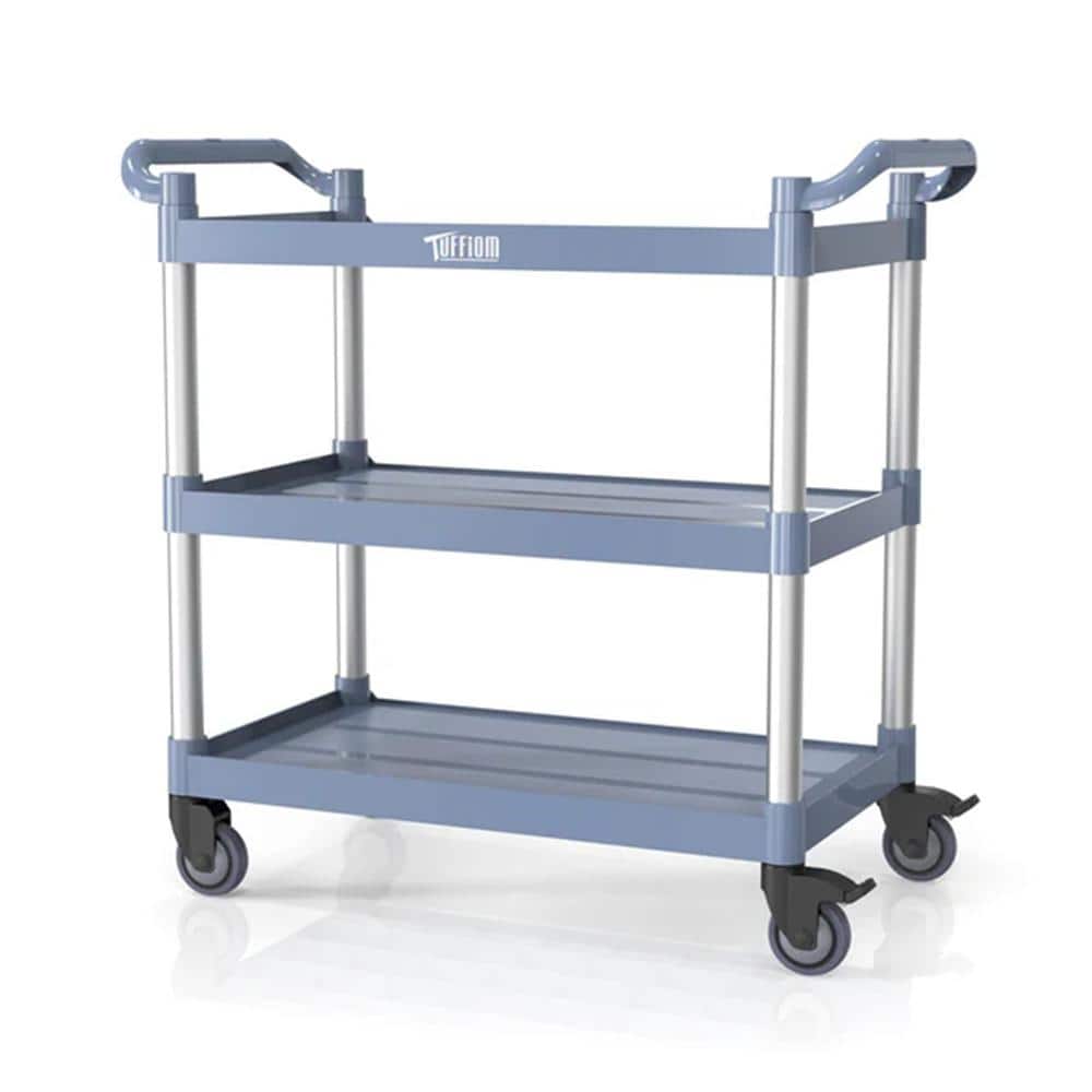 3 Tier Medium 390 lbs. Capacity Plastic Utility Cart with Wheels Grey - Hercitys