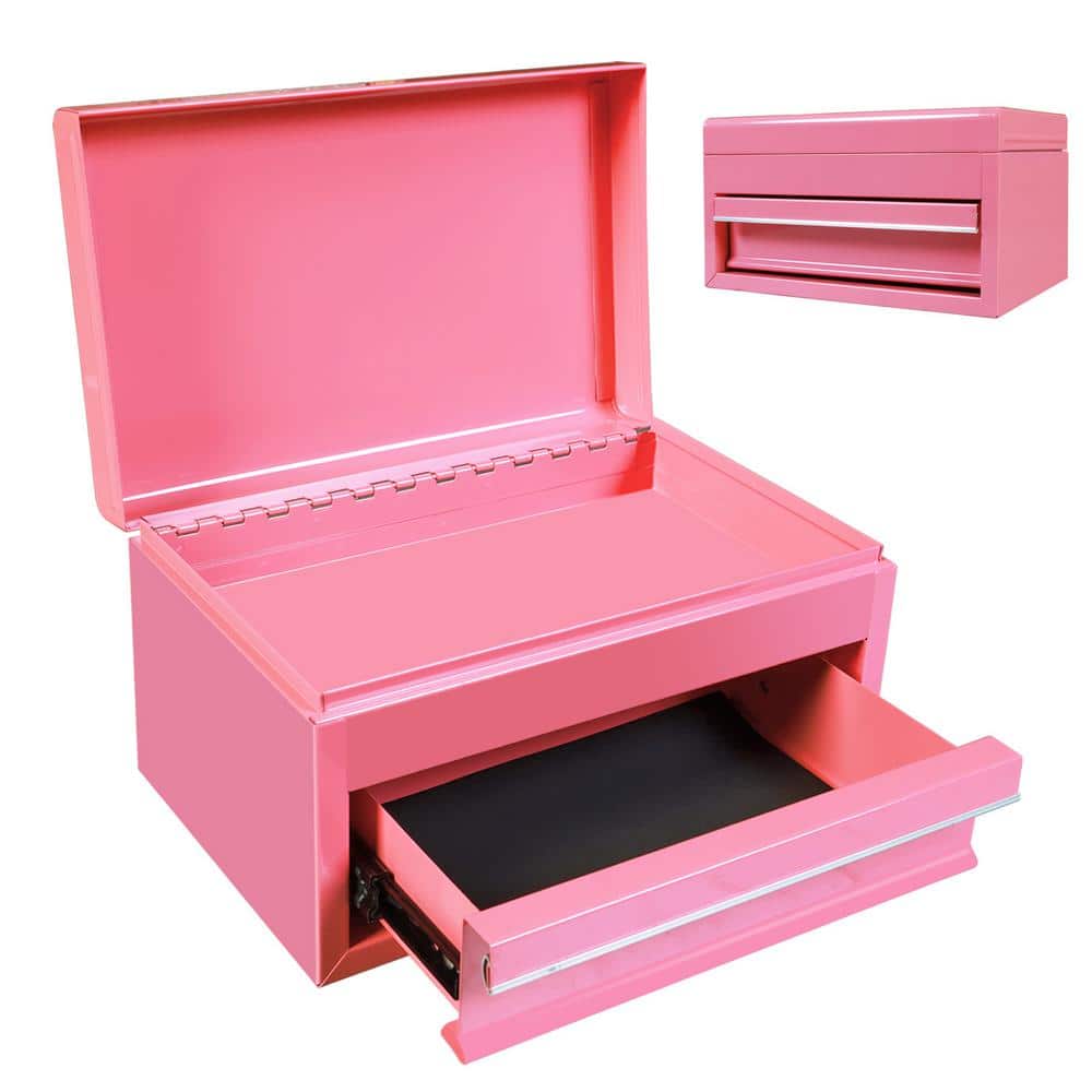 10 in. Mini Portable Steel Tool Box with Drawer for Home, Garage or Workbench, Pink - Hercitys