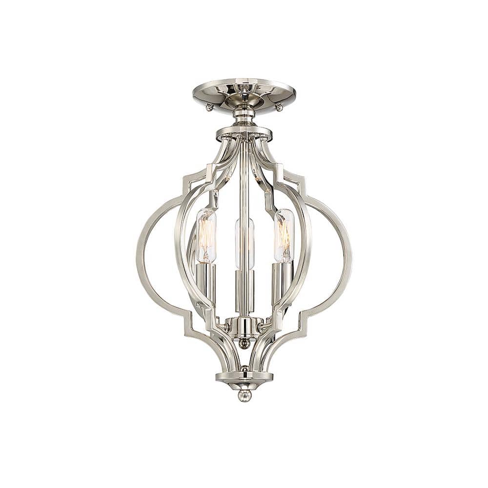 11 in. W x 16 in. H, 3-Light Ceiling Light in Polished Nickel Semi- Flush Mount - Hercitys