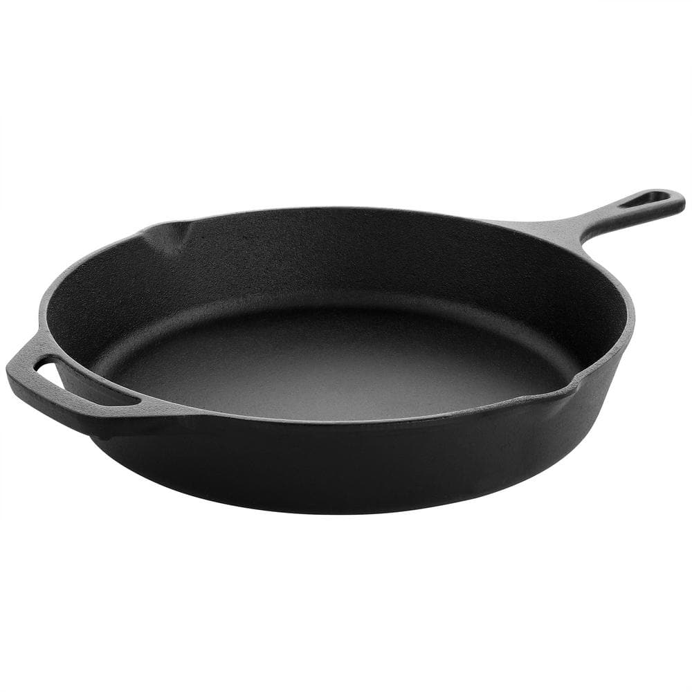 12 in. Round Pre Seasoned Cast Iron Frying Pan in Black - Hercitys