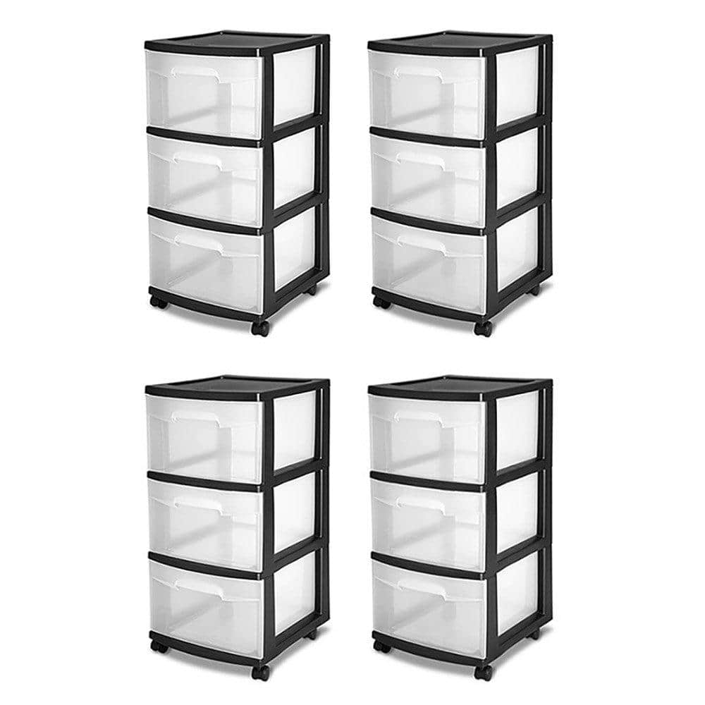 3-Drawer Storage Cart, Clear with Black Frame (4-Pack) - Hercitys