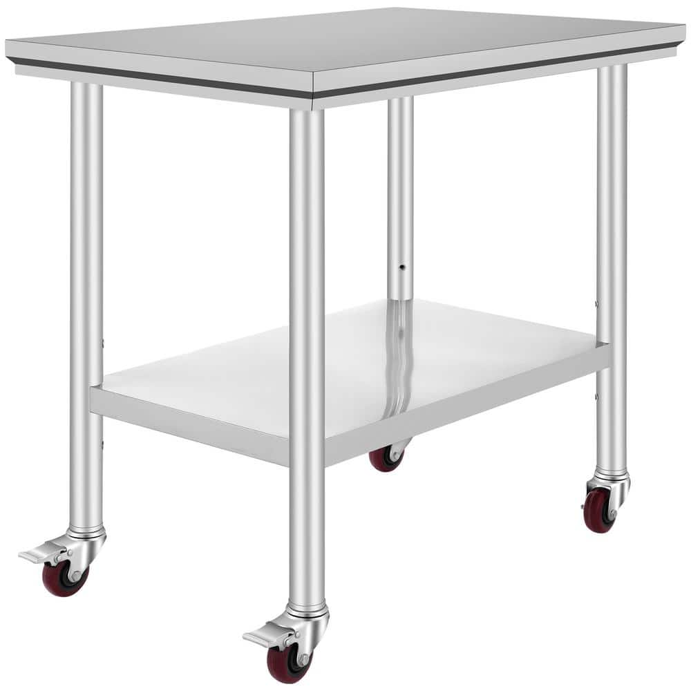 35 x 24 x 33 in. Stainless Steel, 700LBS. Capacity, 4 Wheels, 3-Level Height Adjustable Kitchen Prep Table, Silver - Hercitys