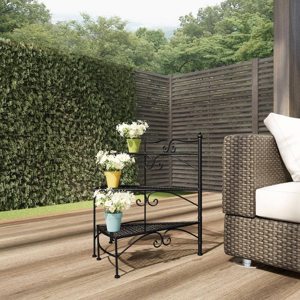 3-Tier Black Metal Decorative Folding Spiral Stair Plant Stand - Hercitys