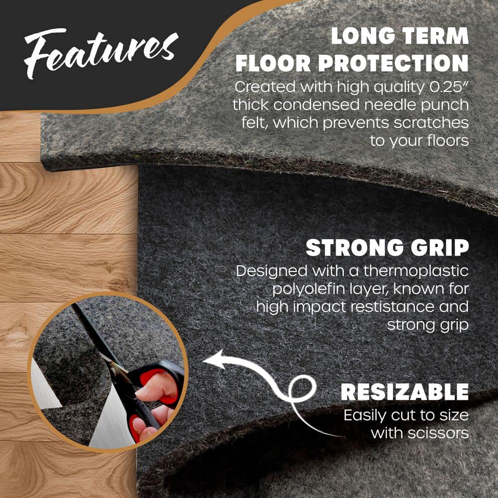 3 ft. x 5 ft. TPO Coated Felt Dual Surface Non-Slip Rug Pad-1/4″ Thick - Hercitys