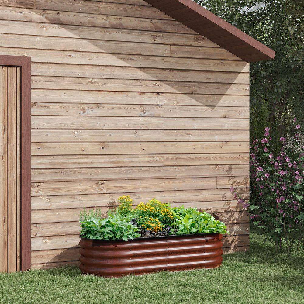 59 in. x 23.5 in. x 16.5 in. Outdoor Metal Planter Box with Safety Edging, for Flowers and Herbs, Brown - Hercitys