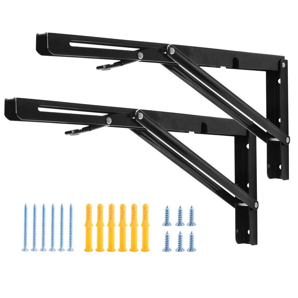 16 in. H Metal 330 lb. Load Capacity Folding Shelf Bracket, Heavy Duty Collapsible for Workbench (2-Pack) - Hercitys