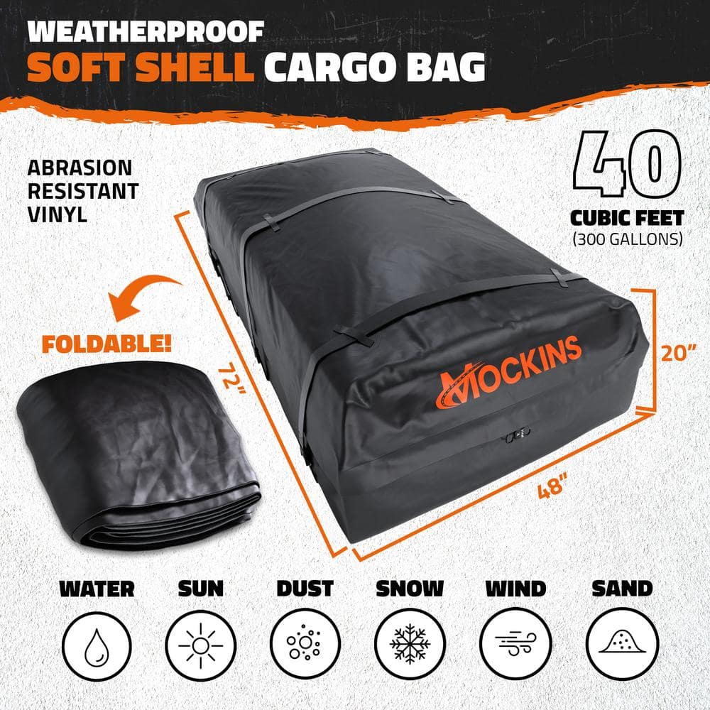 40 Cu. ft. Waterproof Rooftop Cargo Carrier Bag – 72 in x 48 in x 20 in Soft Shell Roof Bag w/ Carry Bag and Accessories - Hercitys