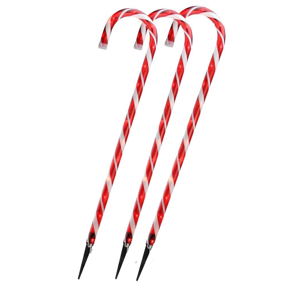 28 in. Christmas Outdoor Decorations Lighted Candy Cane (Set of 3) - Hercitys