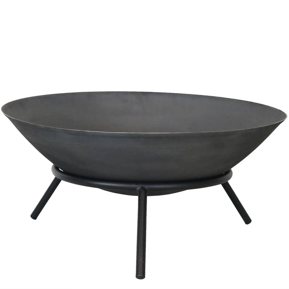 22 in. x 10 in. Round Raised Cast Iron Wood Burning Fire Pit in Steel Finish - Hercitys