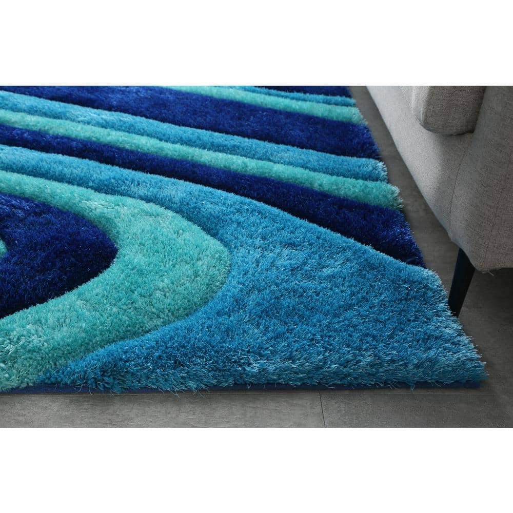 3D Shaggy Mixed Blue 5 ft. x 7 ft. Hand Tufted Area Rug - Hercitys