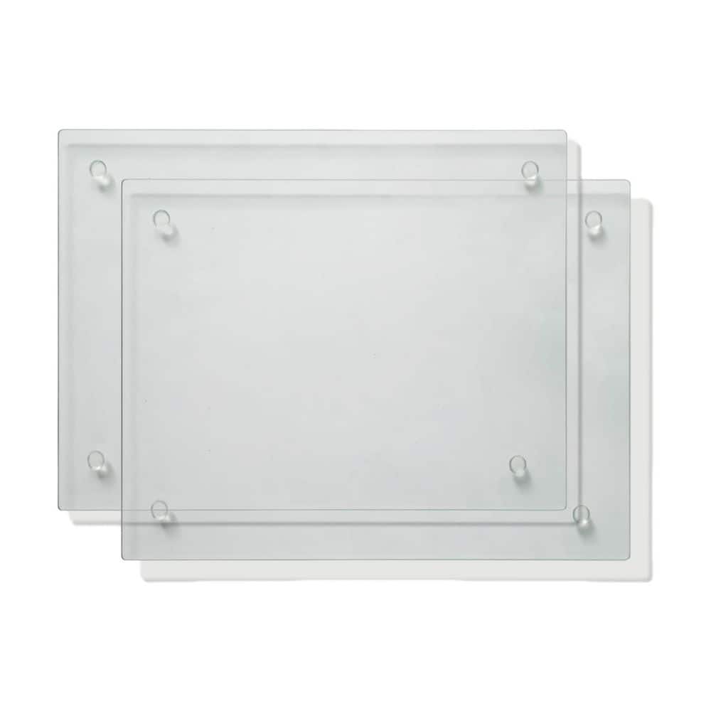 2-Pack 16 in. x 12 in. Rectangular Clear Tempered Glass Cutting Board with Non-Slip Feet for Kitchen - Hercitys