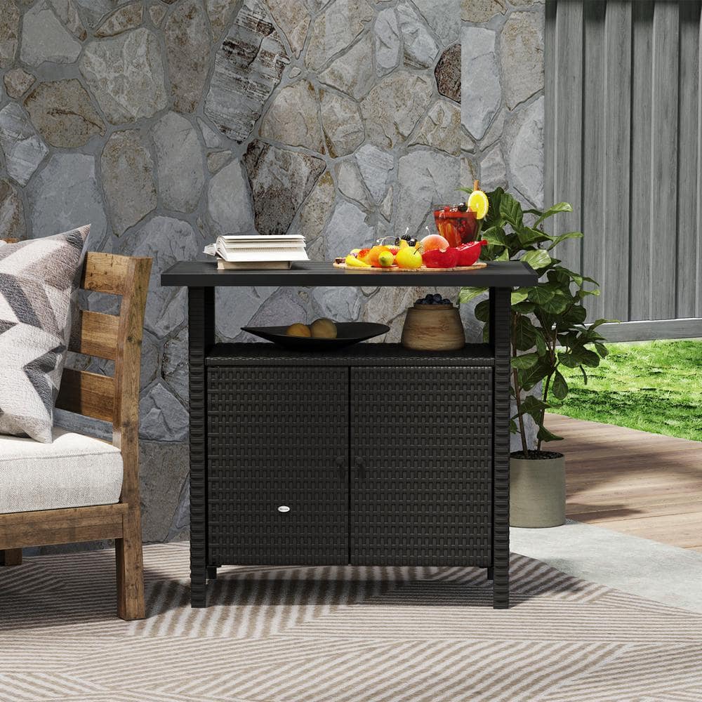 46.6 Gal. Wicker Outdoor Storage Cabinet, Deck Box, Dark Coffee - Hercitys