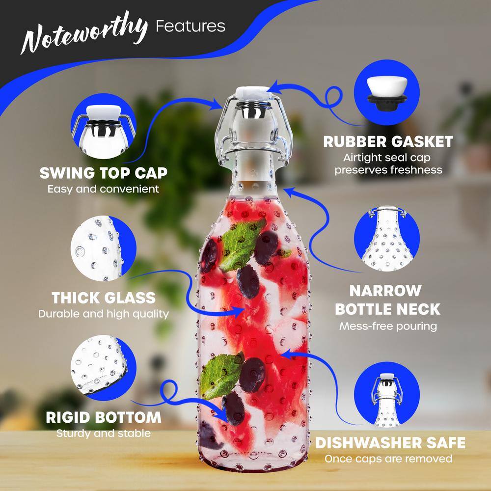17 oz. Dotted Round Swing Top Glass Bottles with Funnel, Bottle Brush, Tags, Glass Marker and Shrink Wrap (Set of 6) - Hercitys