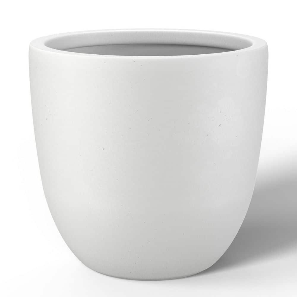 18 in. Large Crisp White(Enhanced Interior) Concrete Round Planter / Pot with Drainage Holes - Hercitys