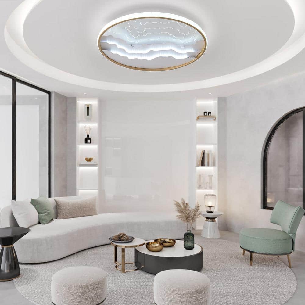 19.6 in. White Modern Round Flush Mount 3-Color Dimmable LED Ceiling Light for Bedroom Living Room, with Remote - Hercitys