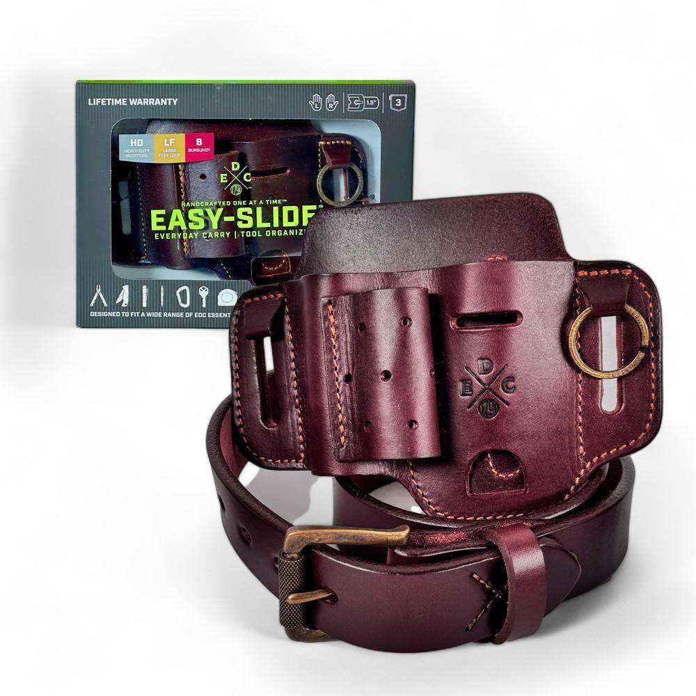 1.5 in. Work Belt Size 34 Burgundy with Heavy-Duty Easy-Slide Large Flex EDC Tool Organizer - Hercitys
