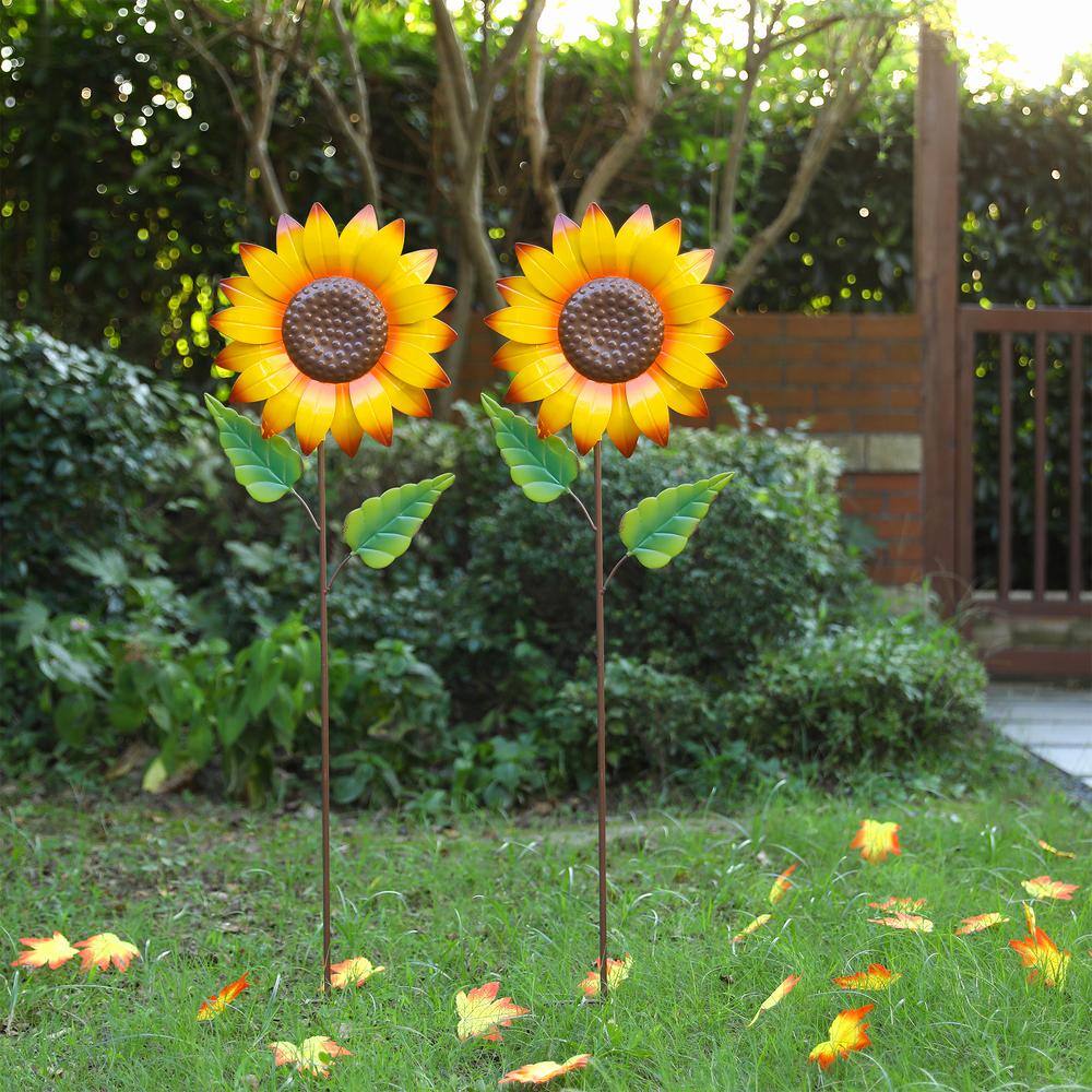 42 in. H Fall Metal Sunflower Yard Stake (2-Pack) - Hercitys