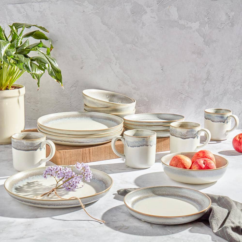 16-Piece Contemporary Ivory Stoneware Dinnerware Set (Service for 4) - Hercitys