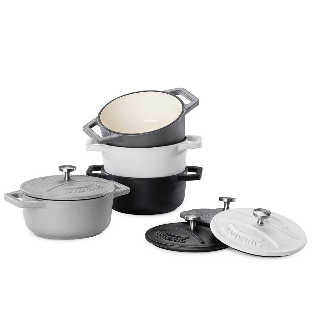 4-Piece Cast Iron Round Cocottes Dutch Oven Dishes Set Enamel Coat Grey Matte/White Matte/Black Matte - Hercitys