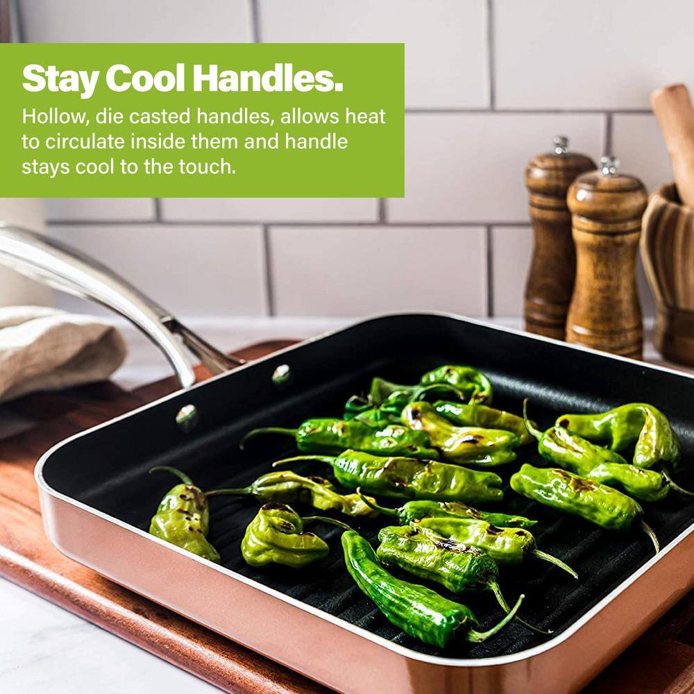 10.5 in. Copper Cast Textured Surface Aluminum Non-Stick Grill Pan - Hercitys