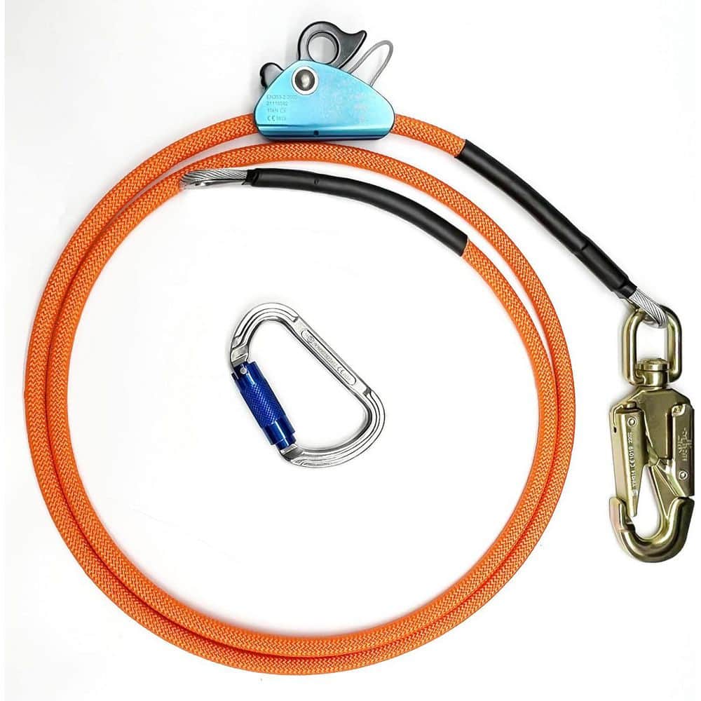½ x 10 ft. Adjustable Climbing Harness Flipline Kit Rope Grab Steel Swivel Snap Hook Fall Protection Orange - Hercitys