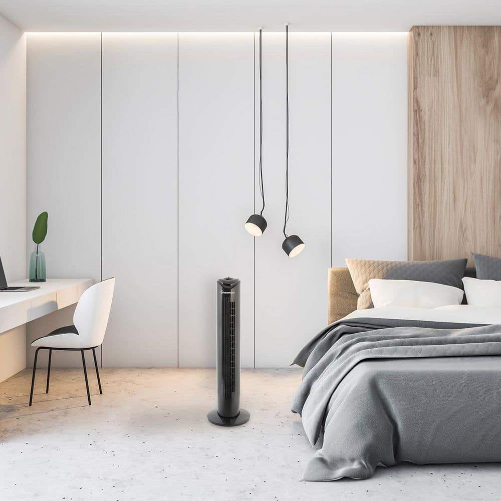 29 in. 3 Fan Speeds Oscillating Tower Fan in Black - Hercitys