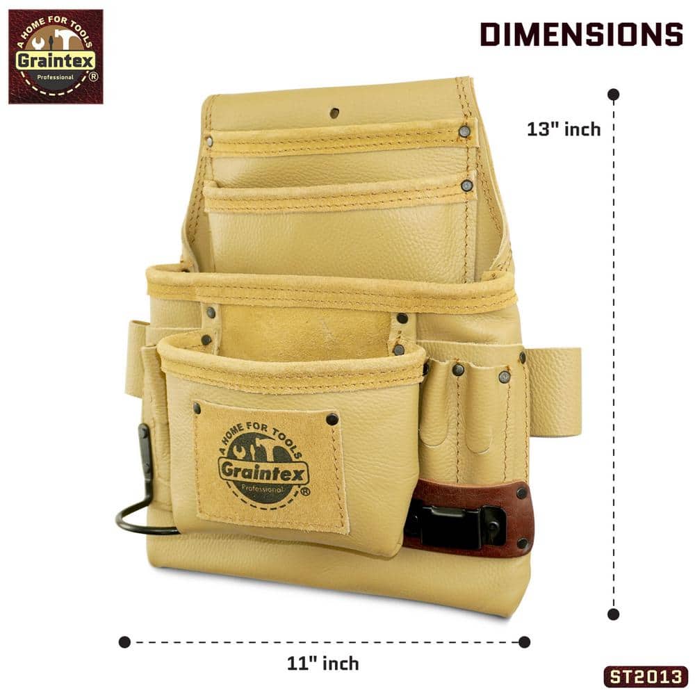 10-Pocket Rugged Top Grain Leather Nail and Tool Pouch - Hercitys