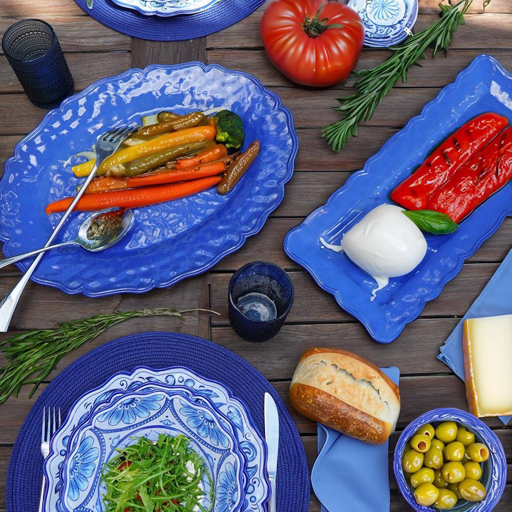 14 in Blue Indigo Crackle 2-Piece Blue Melamine Platter Set - Hercitys