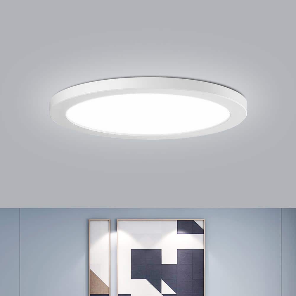 12 in. White Round Flat 3000K 4000K 5000K Dimmable LED Flush Mount Ceiling Light Closet Bathroom Hallway Lighting - Hercitys