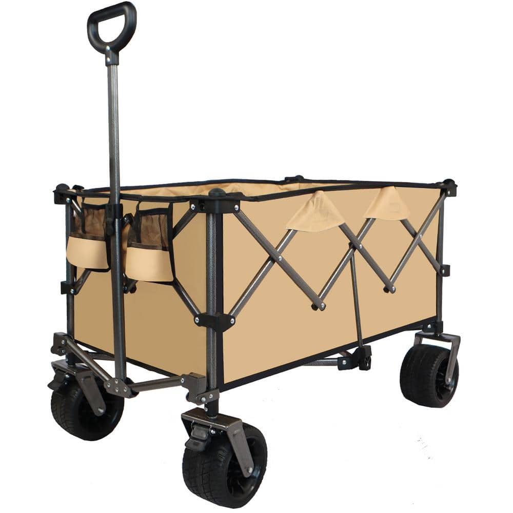 3.5 cu. ft. Steel Garden Cart, Collapsible Folding Wagon, Push Pull Foldable Beach Wagon Cart in Grayish Brown - Hercitys