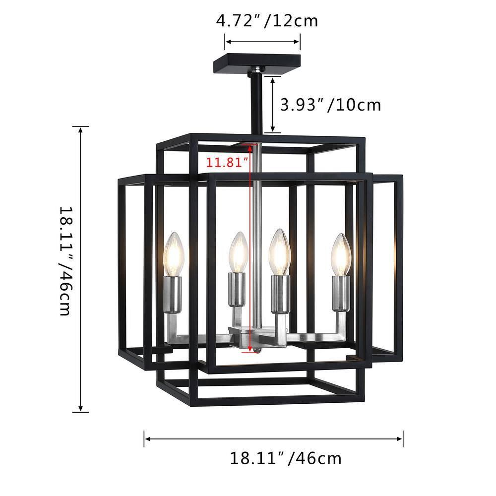 18.1 in. 4-Light Black Industrial Farmhouse Semi Flush Mount Ceiling Light - Hercitys