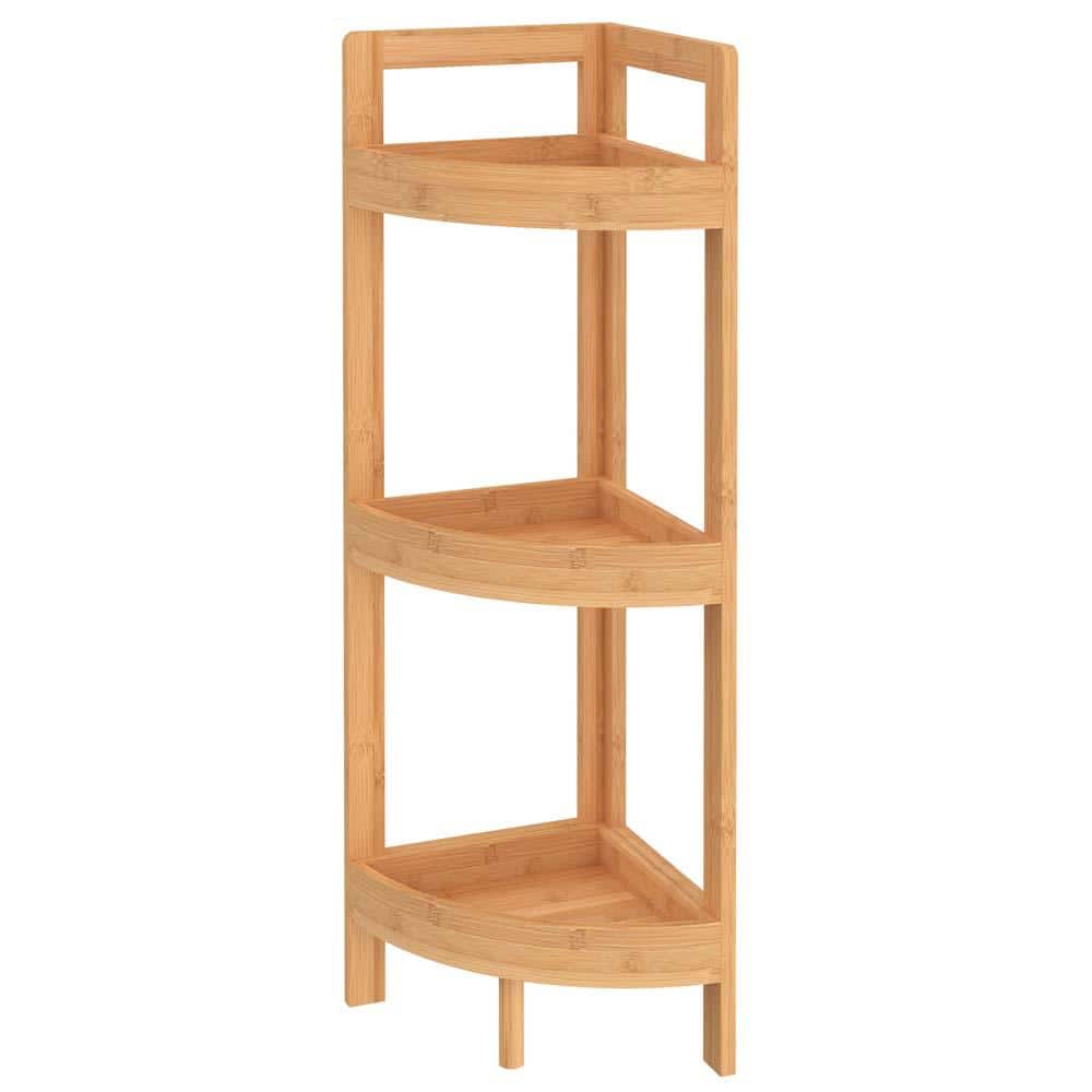 3-Tier Bamboo Corner Household Shelving Unit in Natural (9.1 in. W x 30.5 in. H x 9.1 in. D) - Hercitys