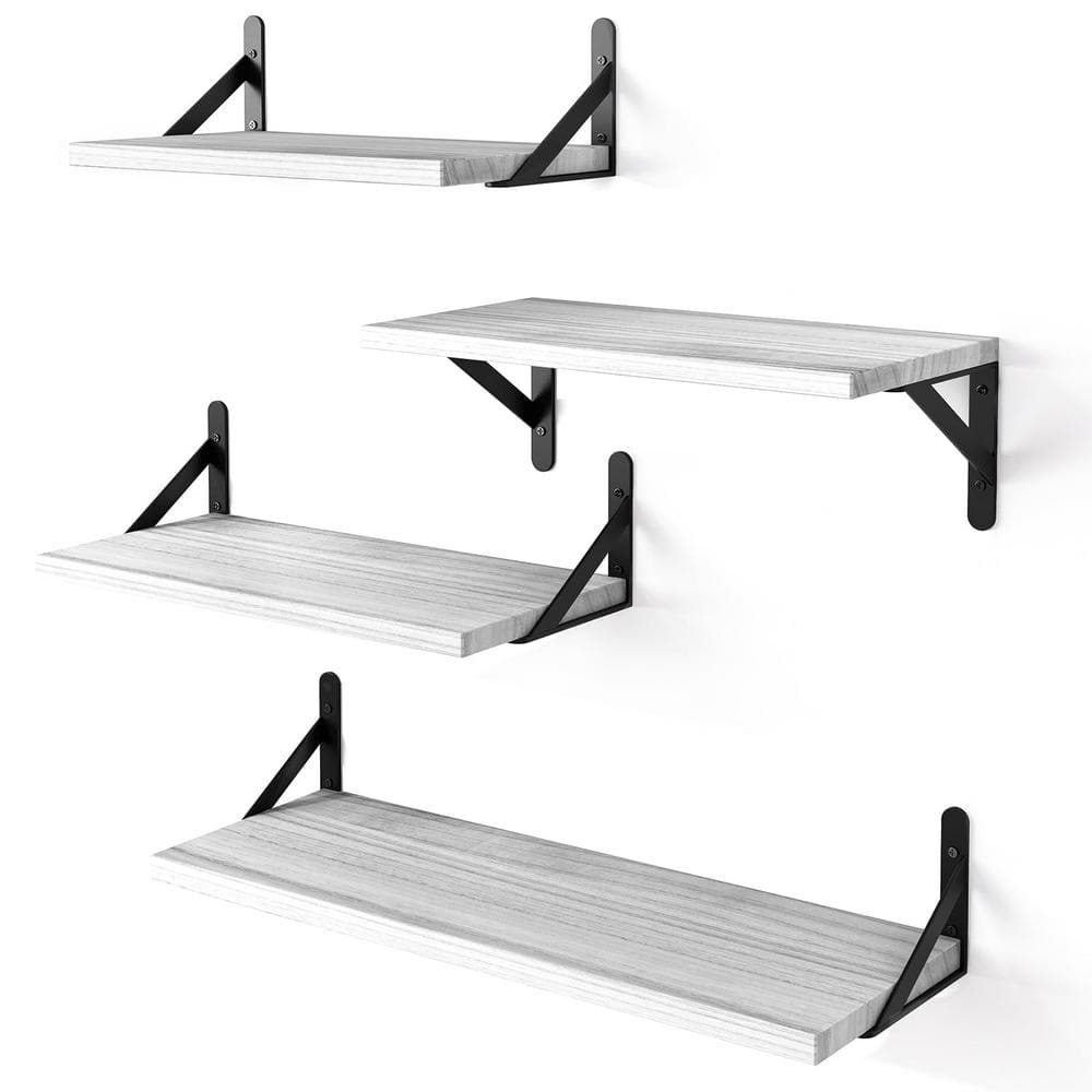 16.5 in. W x 6. 1 in. D x 4.3 in. H in Rustic White Assembled Floating Shelf, Wall Mounted Wood Shelves (Set of 4) - Hercitys