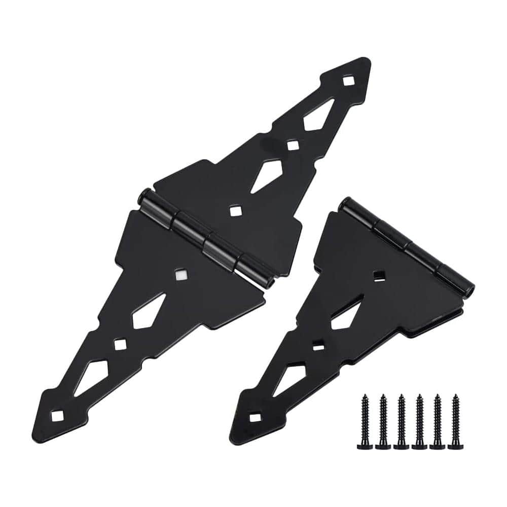 15.7 in. x 7 in. Black Heavy-Duty Decorative Fence Gate Hinge Tee Hinge - Hercitys