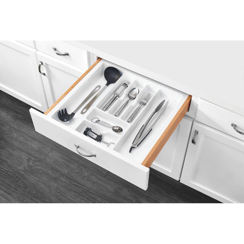2.38 in. H x 21.87 in. W x 21.25 in. D Extra Large Glossy White Cutlery Tray Drawer Insert - Hercitys