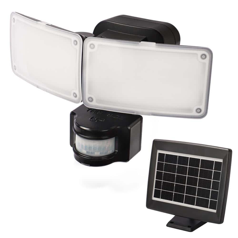 180° Black Motion Sensor Solar Powered Outdoor 2-Head LED Security Flood Light 1000 Lumens - Hercitys