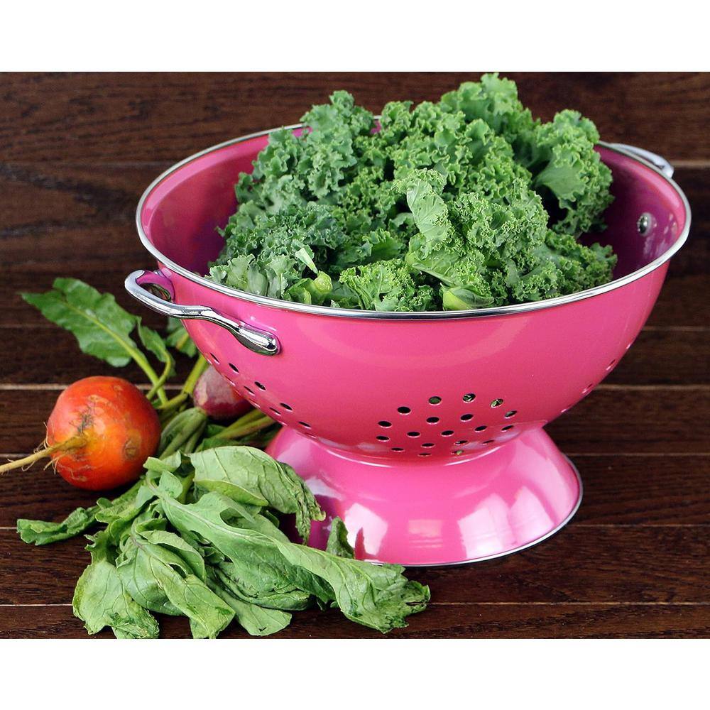 5 qt. Metal Powder Coated Enameled Will Never Flake or Discolor Colander in Magenta Suitable Both Hot Cold Prep - Hercitys