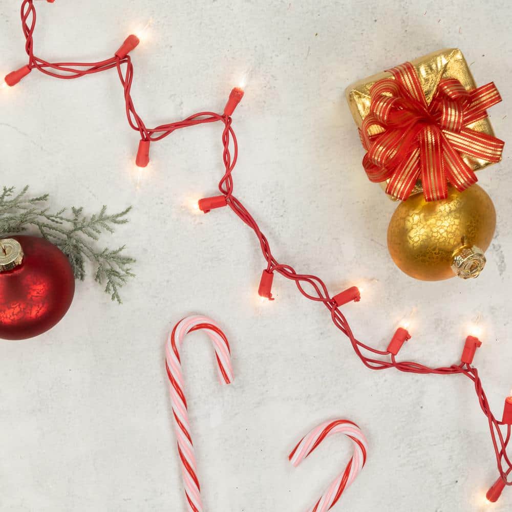100-Count Clear Mini Christmas Light Set – 20.25 ft. Red Wire - Hercitys