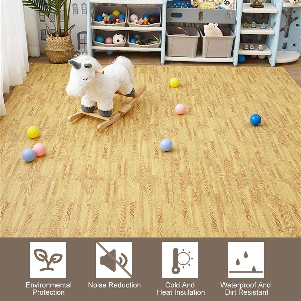 24 in. x 24 in. x 0.47 in. Light Wood Grain EVA Interlocking Foam Floor Mat for Exercise, Protect Flooring (4-Pack) - Hercitys